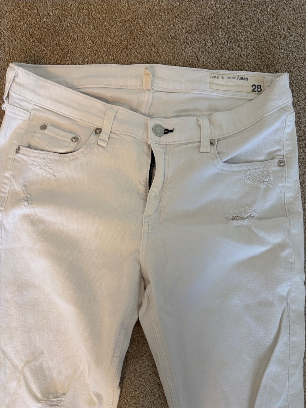 Rag and bone distressed white jean 28